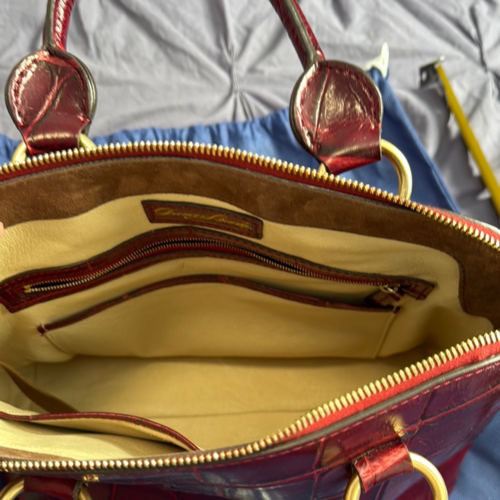 Dooney & Bourke Burgundy Croc-Embossed Satchel - Picture 8 of 13